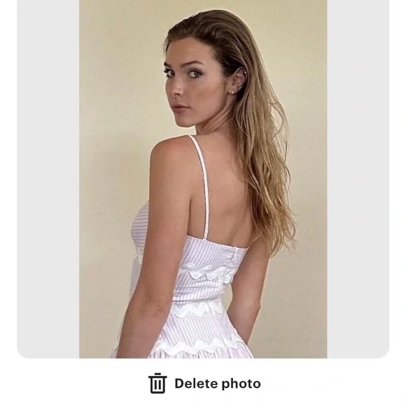 NWOT Classic Seersucker Midi Dress with Spaghetti Straps and Ric Rack Trim. - Picture 7 of 11